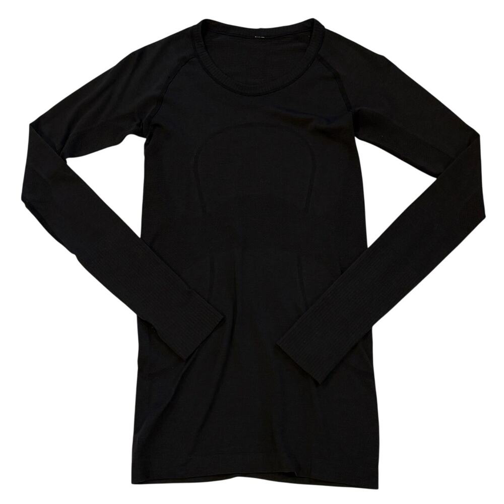 Lululemon Swiftly Tech Shirt Women 4 Black Long Sleeve Hip Length Thumb Hole